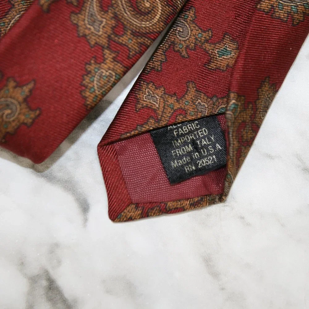 STAFFORD Necktie Paisley Classic Burgundy Red Vintage Silk Neck Tie